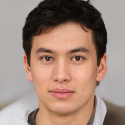 Neutral asian young-adult male with short  brown hair and brown eyes