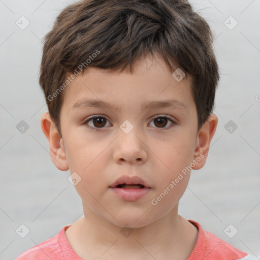 Neutral white child male with short  brown hair and brown eyes