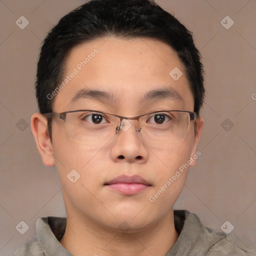 Neutral asian young-adult male with short  brown hair and brown eyes