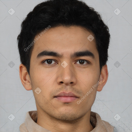 Neutral asian young-adult male with short  black hair and brown eyes