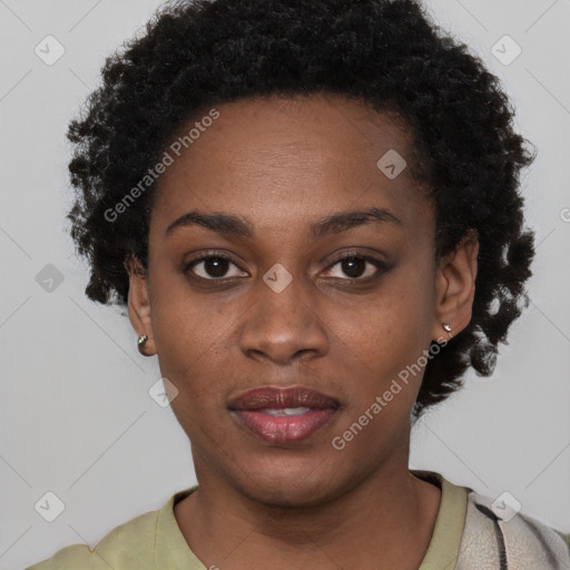 Neutral black young-adult female with short  brown hair and brown eyes