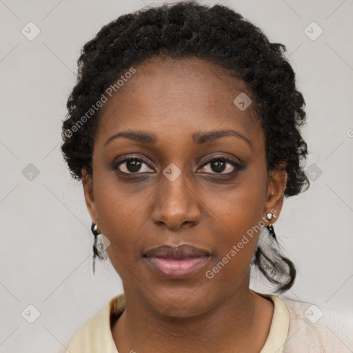 Neutral black young-adult female with short  brown hair and brown eyes