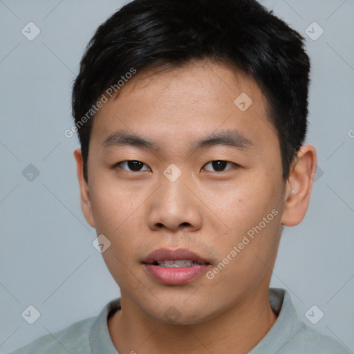 Neutral asian young-adult male with short  brown hair and brown eyes