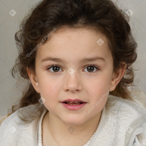 Neutral white child female with medium  brown hair and brown eyes