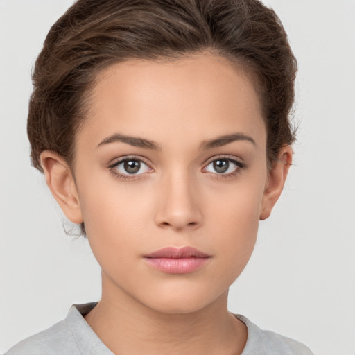 Neutral white young-adult female with short  brown hair and brown eyes