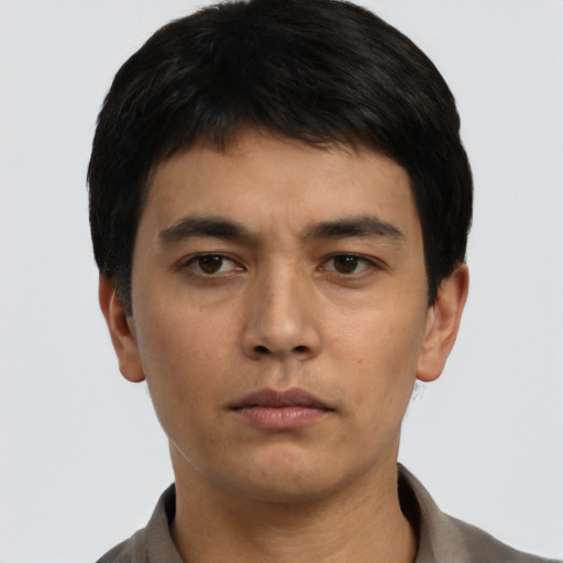 Neutral asian young-adult male with short  black hair and brown eyes