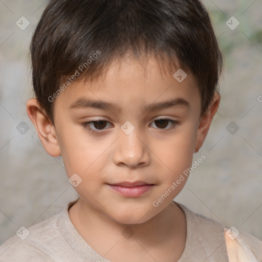 Joyful white child male with short  brown hair and brown eyes