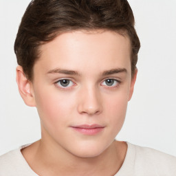 Neutral white child female with short  brown hair and brown eyes