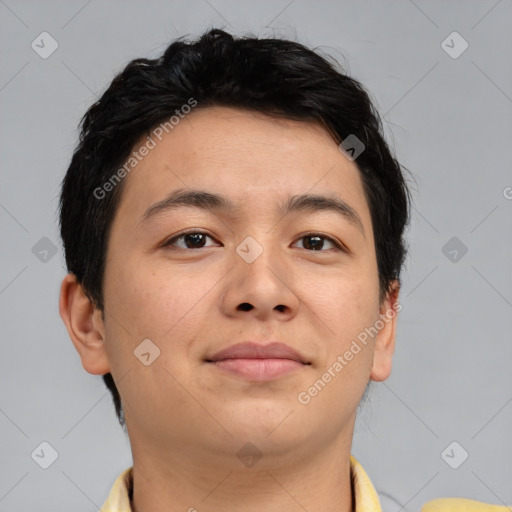 Neutral asian young-adult male with short  brown hair and brown eyes