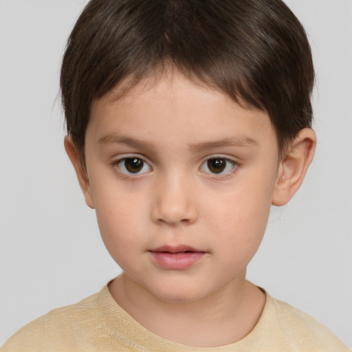 Neutral white child female with short  brown hair and brown eyes