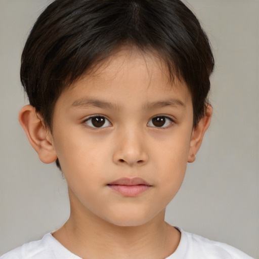 Neutral white child female with short  brown hair and brown eyes