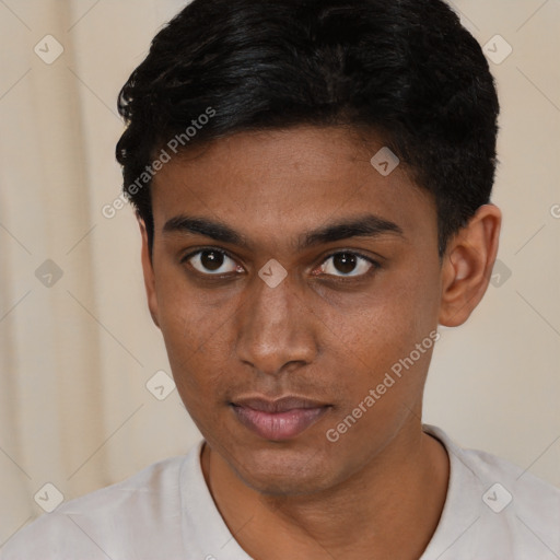 Neutral black young-adult male with short  brown hair and brown eyes