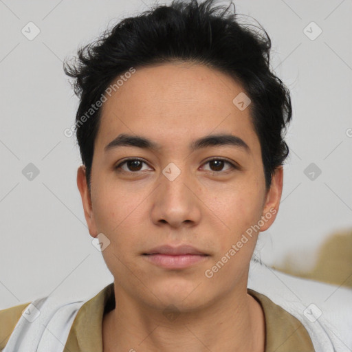 Neutral asian young-adult male with short  black hair and brown eyes