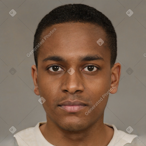 Neutral black young-adult male with short  brown hair and brown eyes