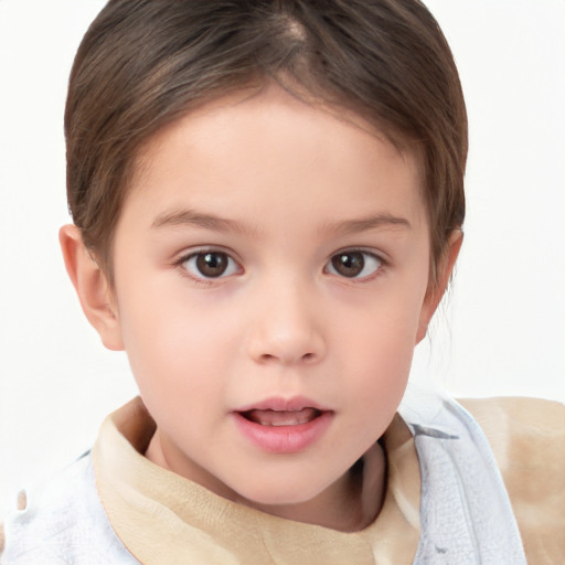 Neutral white child female with short  brown hair and brown eyes