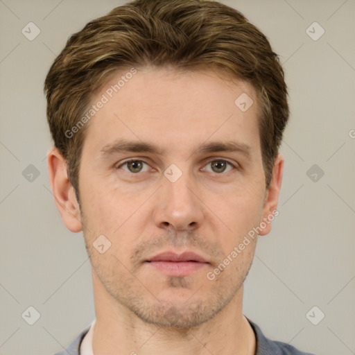 Neutral white adult male with short  brown hair and brown eyes