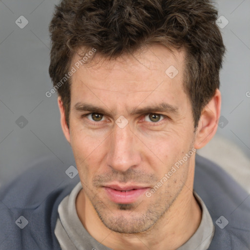 Neutral white adult male with short  brown hair and brown eyes