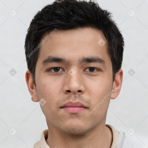 Neutral asian young-adult male with short  brown hair and brown eyes