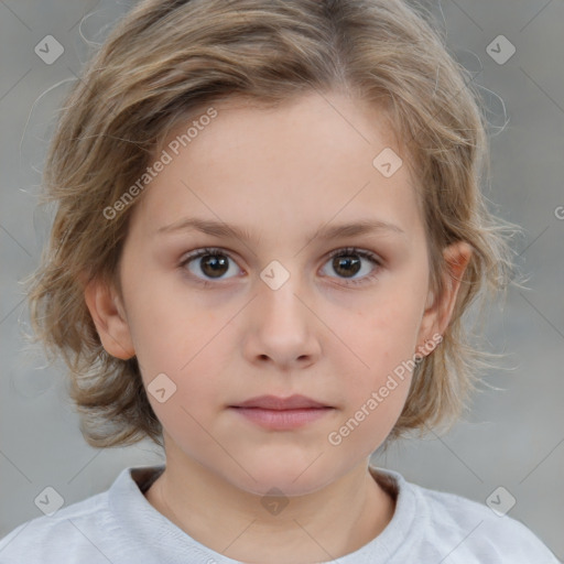 Neutral white child female with medium  brown hair and brown eyes