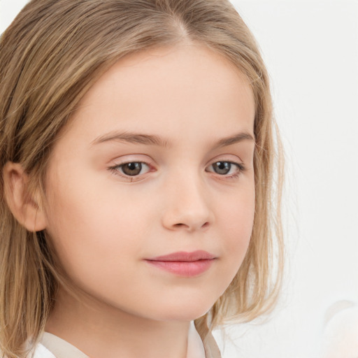 Neutral white child female with long  brown hair and grey eyes