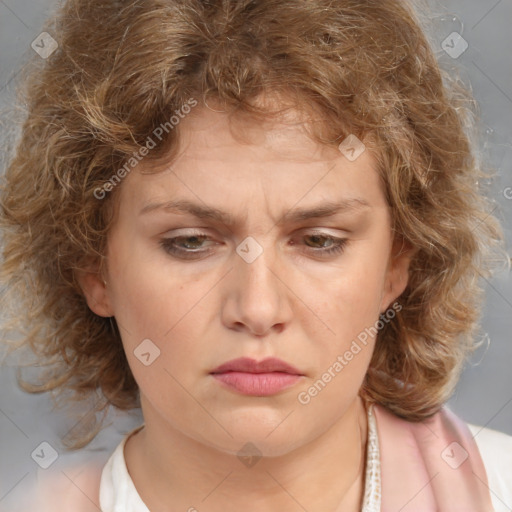 Neutral white adult female with medium  brown hair and brown eyes