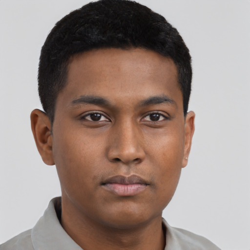 Neutral black young-adult male with short  brown hair and brown eyes