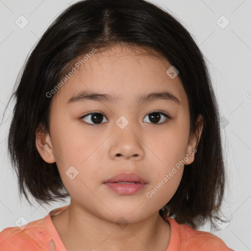 Neutral white child female with medium  brown hair and brown eyes