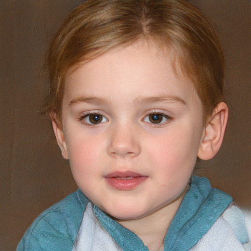 Neutral white child female with short  brown hair and blue eyes