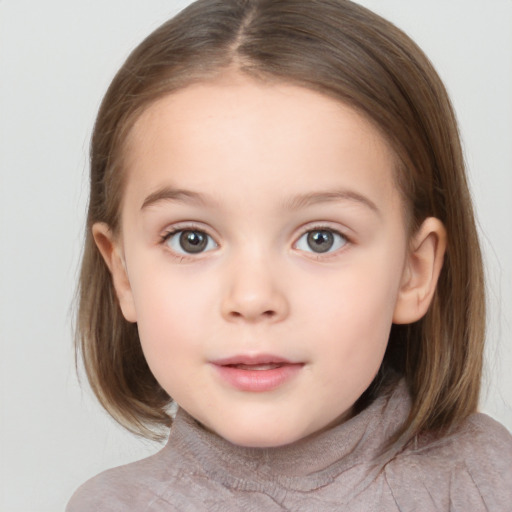 Neutral white child female with medium  brown hair and brown eyes