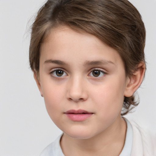 Neutral white child female with medium  brown hair and brown eyes