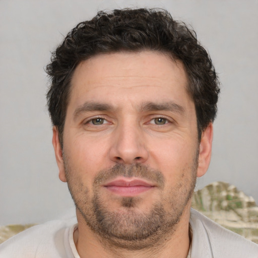 Neutral white adult male with short  brown hair and brown eyes