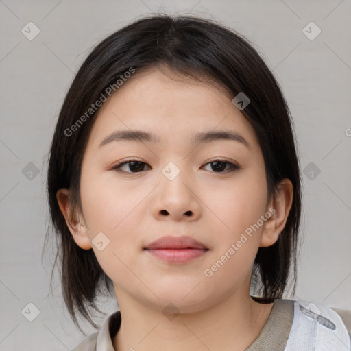 Neutral asian young-adult female with medium  brown hair and brown eyes