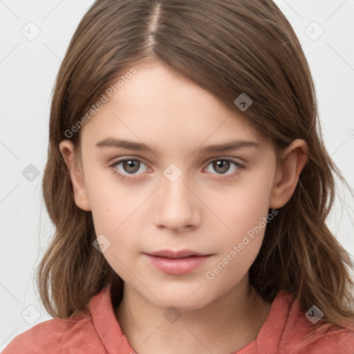 Neutral white child female with medium  brown hair and brown eyes