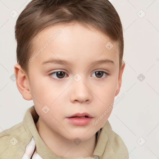 Neutral white child female with short  brown hair and brown eyes