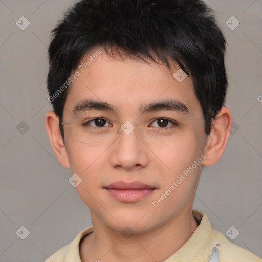 Neutral asian young-adult male with short  brown hair and brown eyes