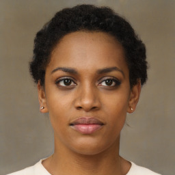 Neutral black young-adult female with short  brown hair and brown eyes