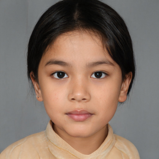 Neutral asian child female with medium  brown hair and brown eyes