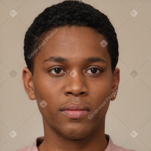 Neutral black young-adult male with short  brown hair and brown eyes