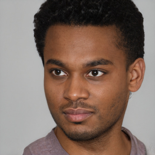 Neutral black young-adult male with short  brown hair and brown eyes