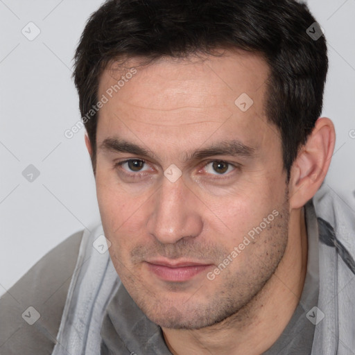 Neutral white adult male with short  brown hair and brown eyes