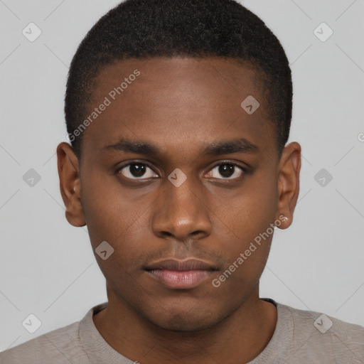 Neutral black young-adult male with short  brown hair and brown eyes