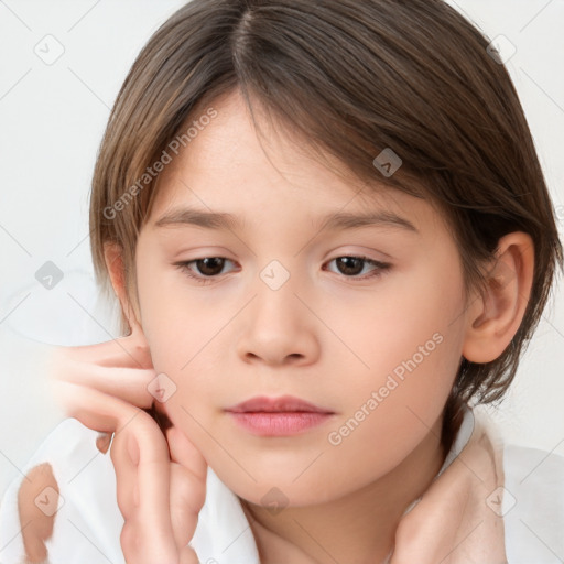 Neutral white child female with short  brown hair and brown eyes