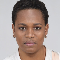 Neutral black young-adult female with short  brown hair and brown eyes