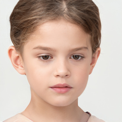 Neutral white child female with short  brown hair and brown eyes