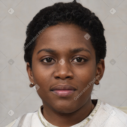 Neutral black young-adult female with short  brown hair and brown eyes