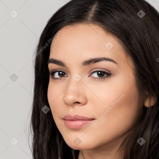 Neutral white young-adult female with long  black hair and brown eyes