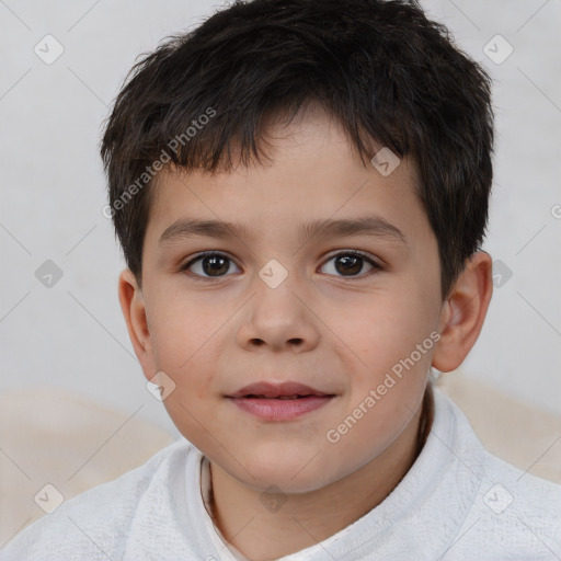 Joyful white child male with short  brown hair and brown eyes