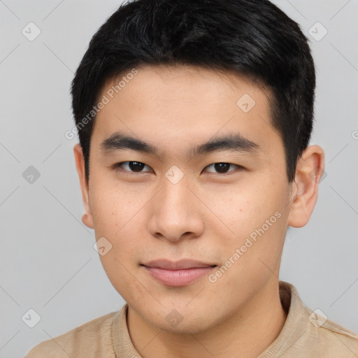 Neutral asian young-adult male with short  brown hair and brown eyes