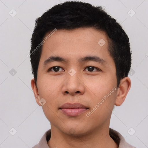 Neutral asian young-adult male with short  brown hair and brown eyes
