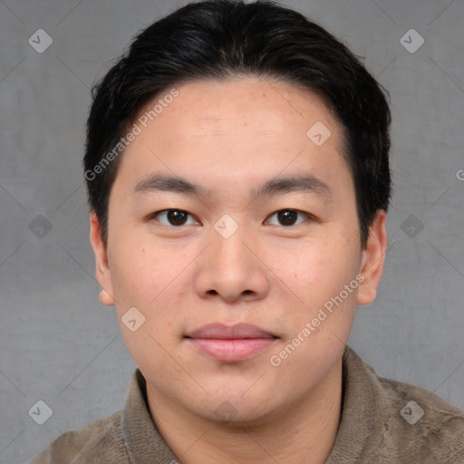 Neutral asian young-adult male with short  black hair and brown eyes